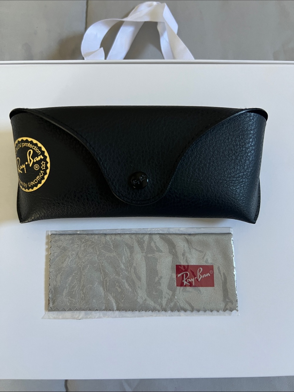 AUTHENTIC Ray-Ban Black Sunglasses Case with Gold Logo and Gray Cloth